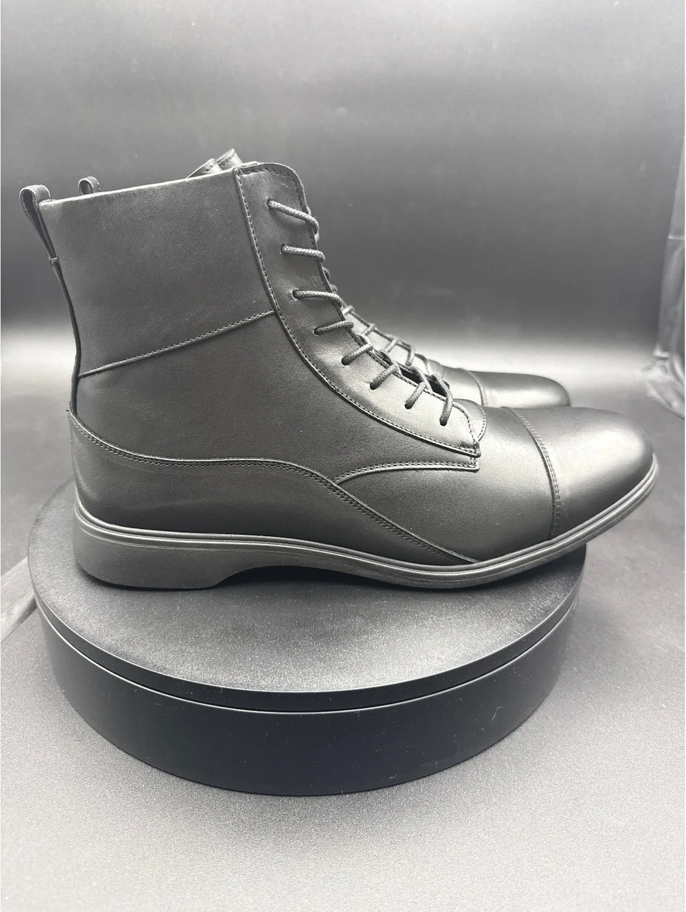 Amberjack Black Leather Lace-Up Ankle Boots